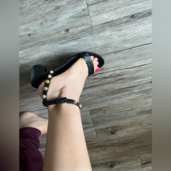 Balenciaga Leather Block Heel Studded Sandals - Picture 15 of 16